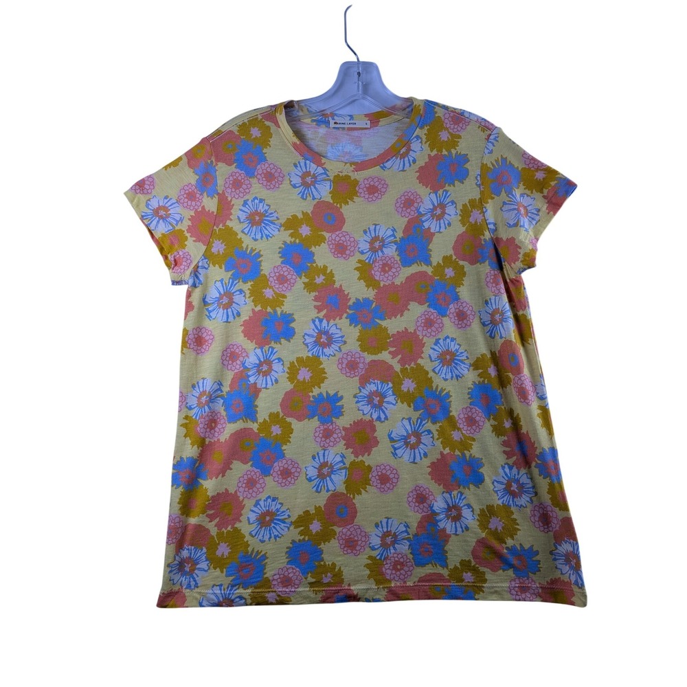 Marine Layer Floral Tee Womens Small Yellow Retro Supima Cotton Modal T-Shirt